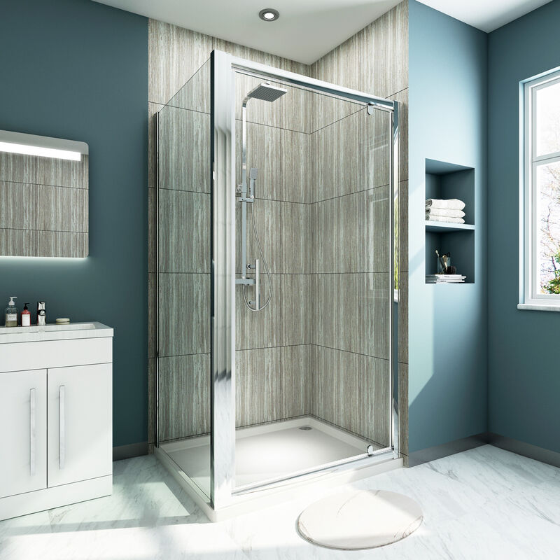 1000 x 700 mm Pivot Hinge Shower Enclosure Shower Screen Cubicle with Side Panel - Elegant