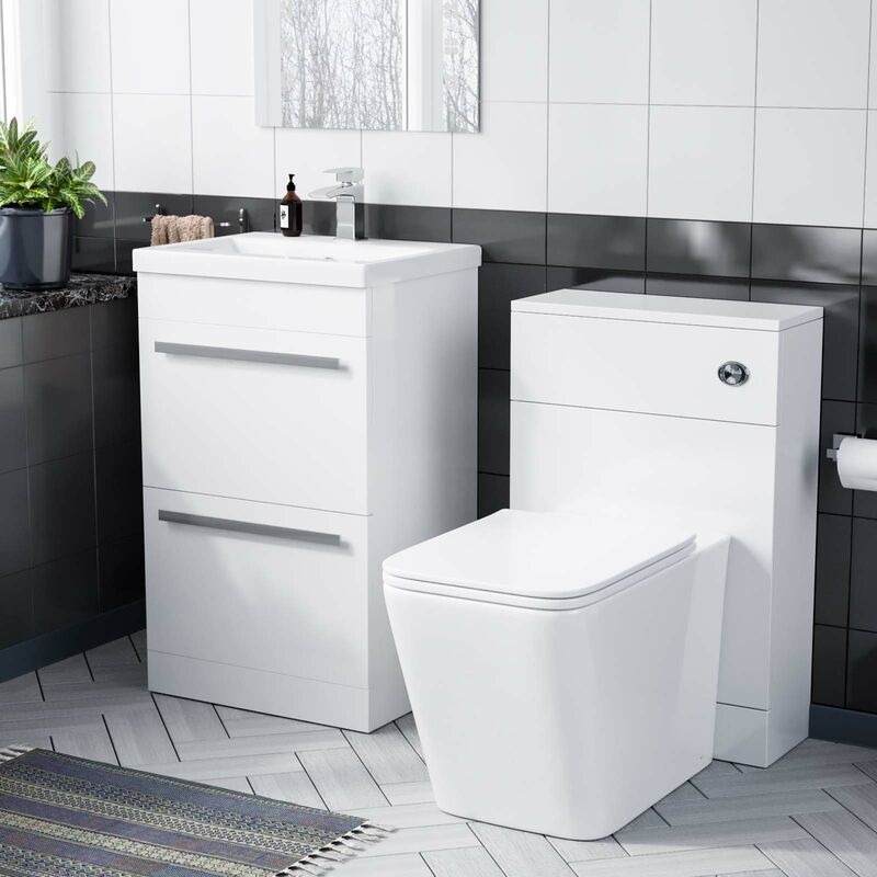 1000mm Basin 2 Drawer Vanity Cabinet and wc Toilet Pan Combo Suite Nanuya