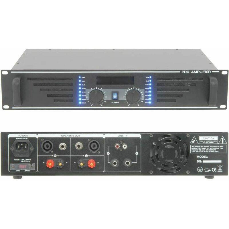 1000W Stereo Power Amplifier - Professional dj Speaker Sound System - 2U Rack