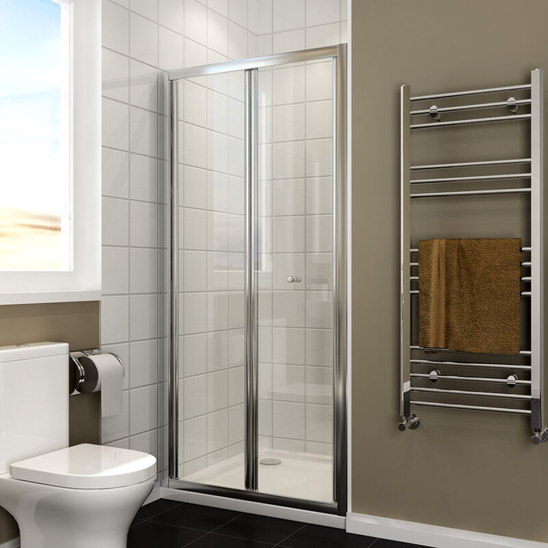 1000x700mm Bifold Shower Enclosure 1000mm Reversible Folding Glass Shower Cubicle Door with Shower Tray Set - Elegant