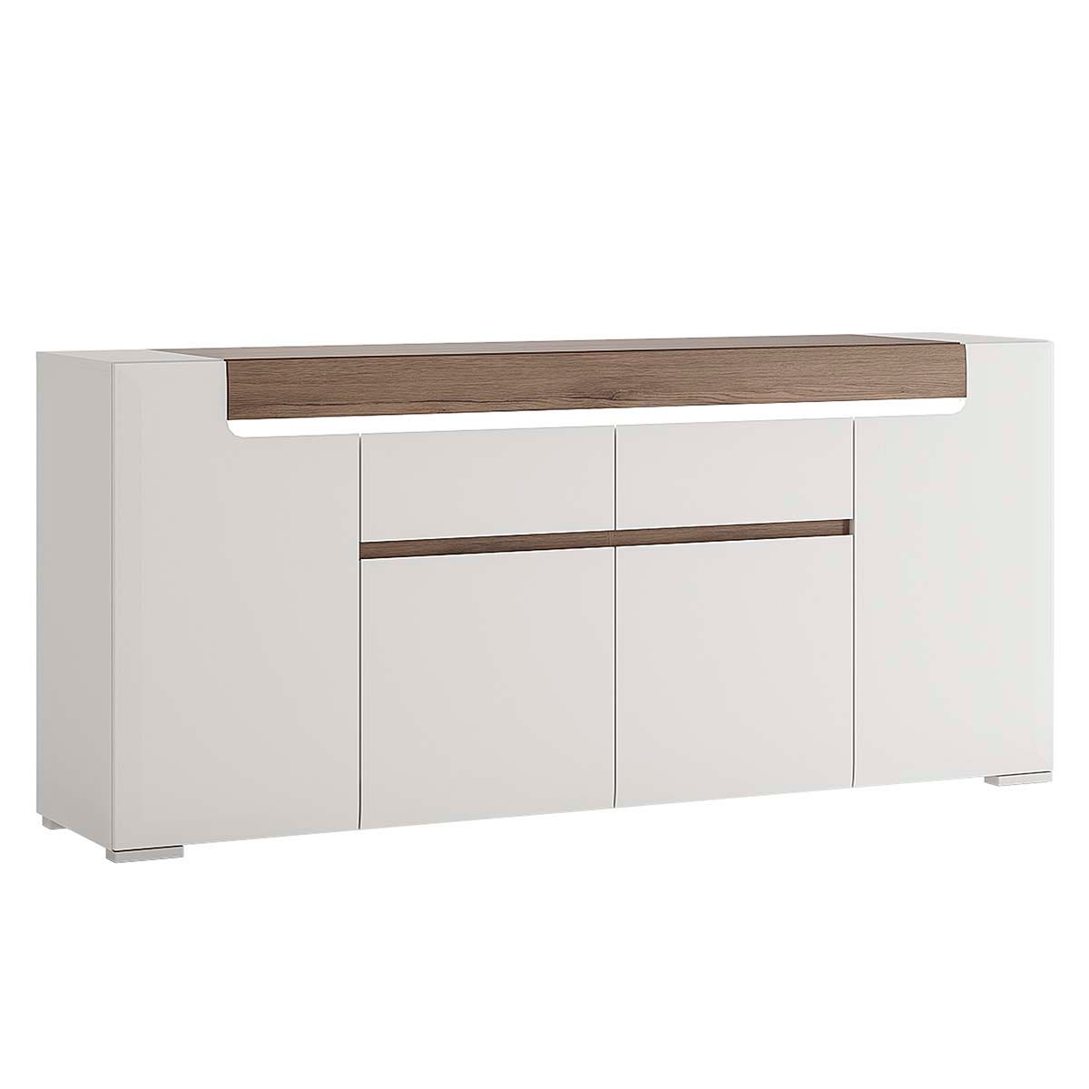 Toronto Wide 4 Door 2 Drawer Sideboard (inc. Plexi Lighting) In White and Oak, none