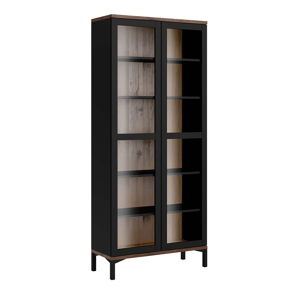 Display Cabinet Glazed 2 Doors in Black and Walnut, none