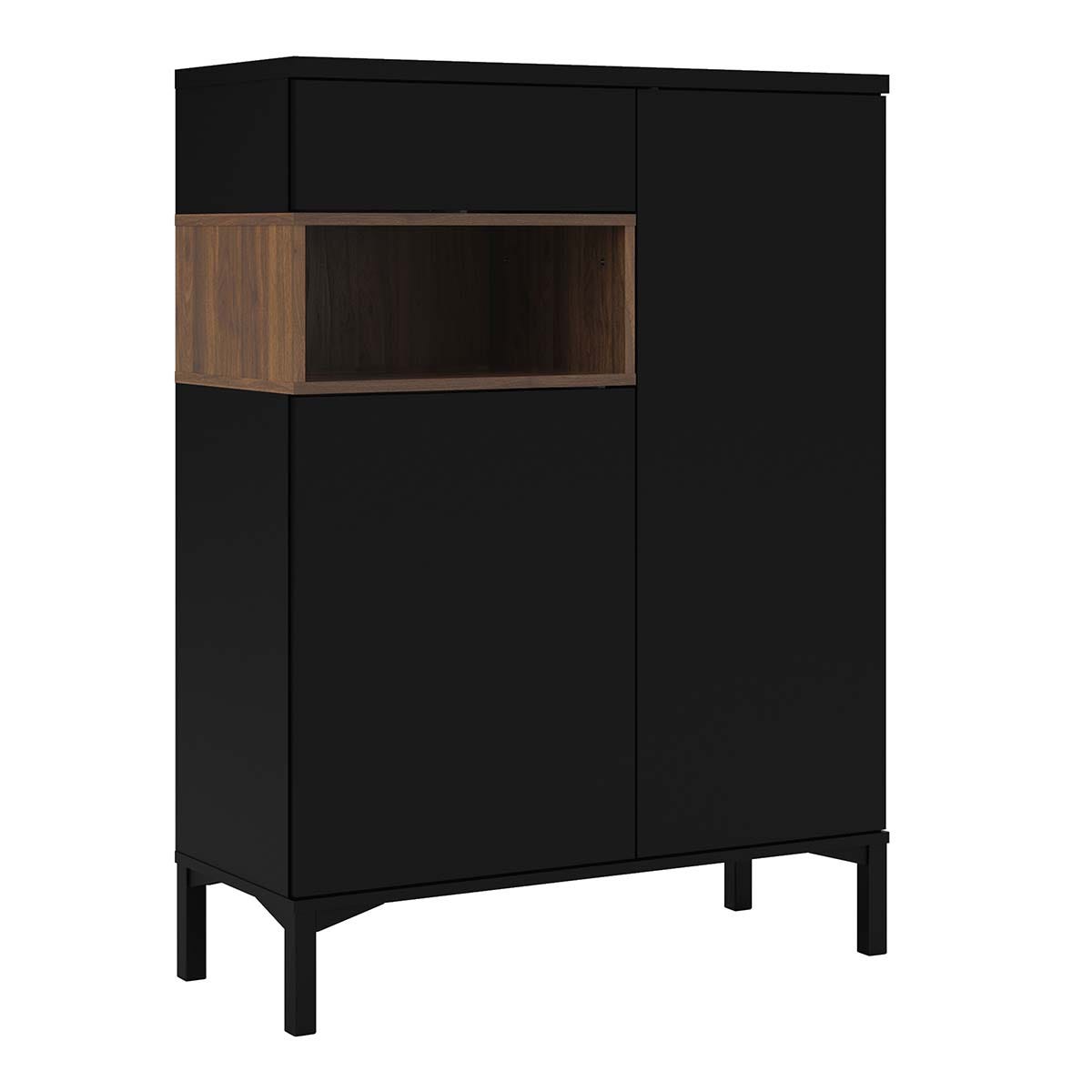 Sideboard 2 Drawers 1 Door in Black and Walnut, none