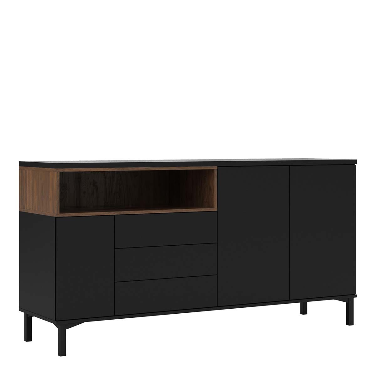 Sideboard 3 Drawers 3 Doors in Black and Walnut, none