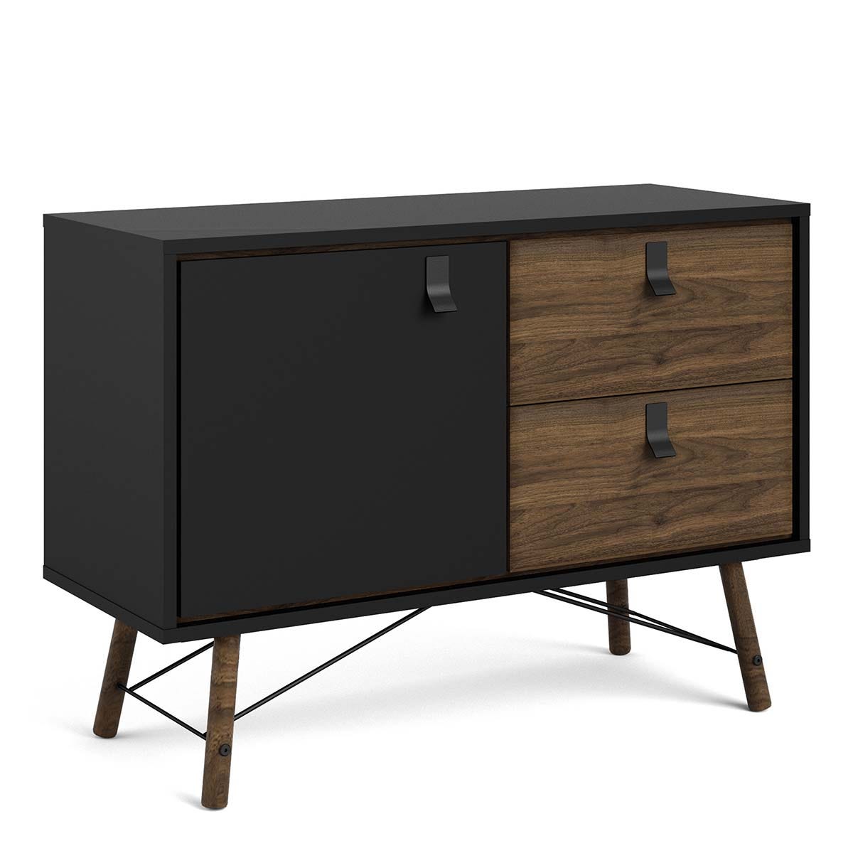 Ry Sideboard with 1 door Plus 2 drawers Matt Black Walnut, none