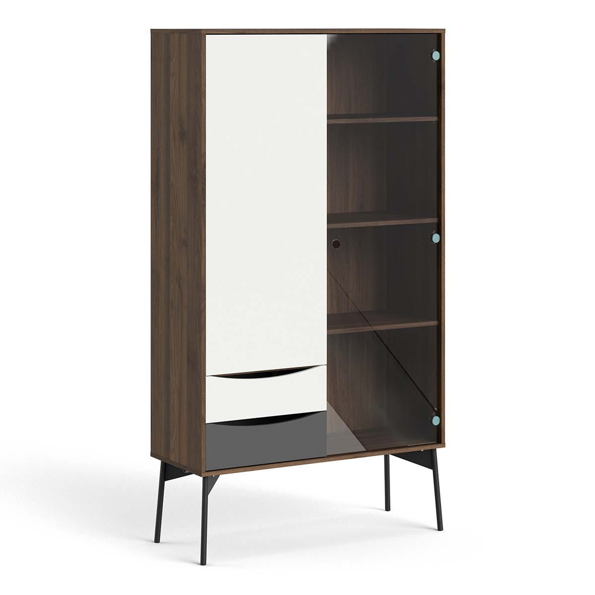 Fur China Cabinet 1 door Plus 1 Glass Door Plus 2 Drawers in Grey White and Walnut, none