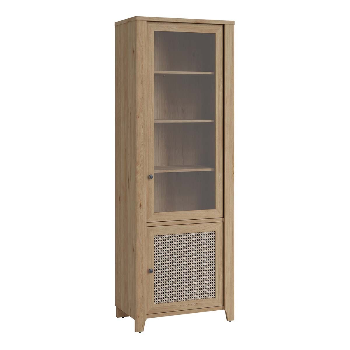 Cestino 2 Door Display Cabinet in Jackson Hickory Oak and Rattan Effect, none