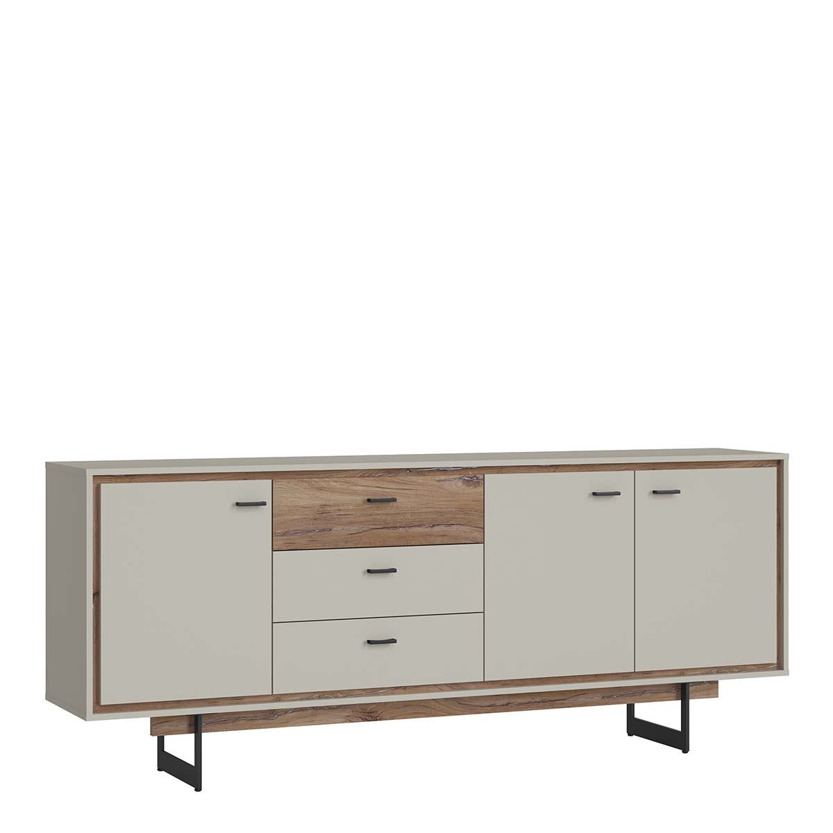 Rivero 3 Door 3 Drawer Wide Sideboard in Grey and Oak, none