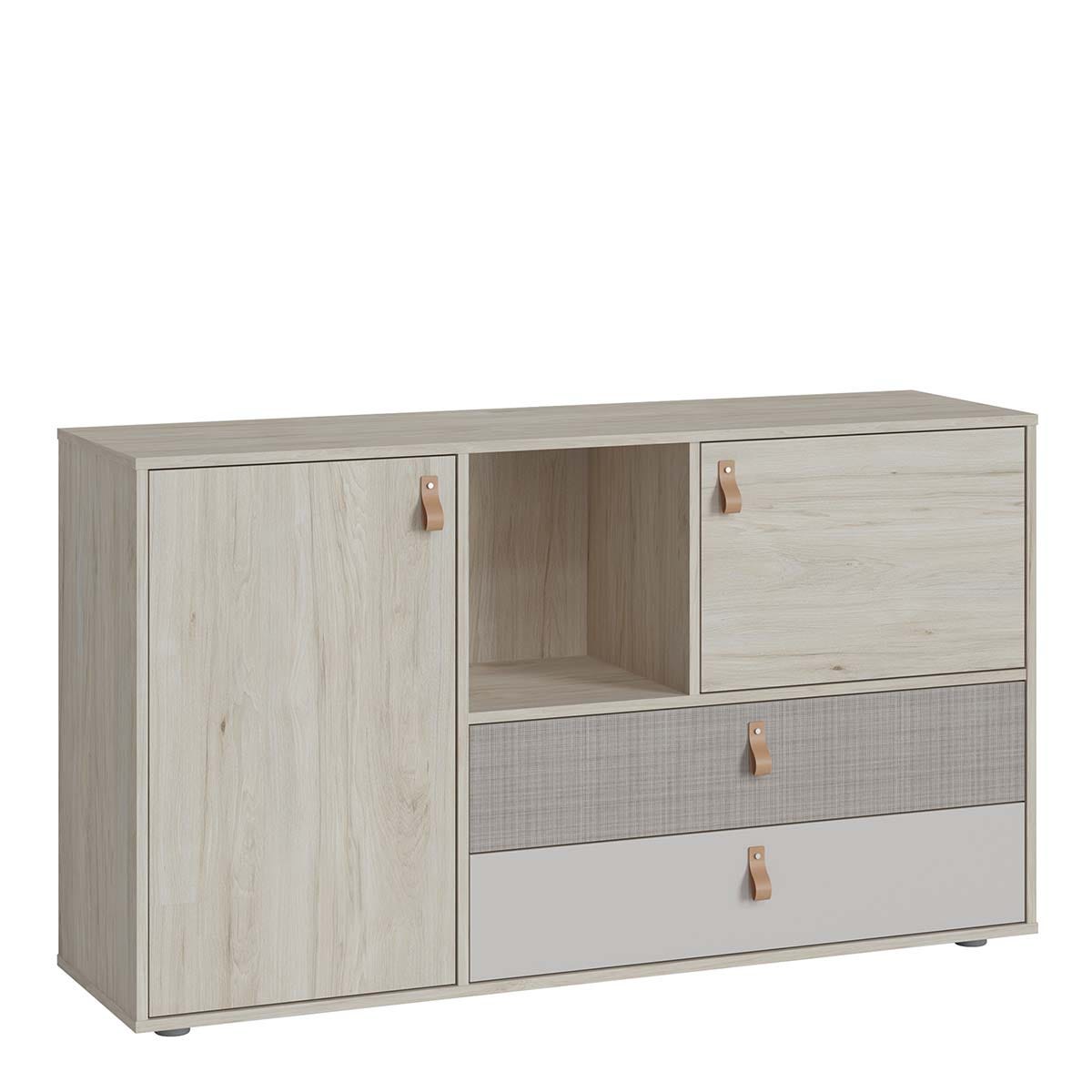 Denim 2 Door 2 Drawer Sideboard in Light Walnut Grey Fabric Effect and Cashmere, none