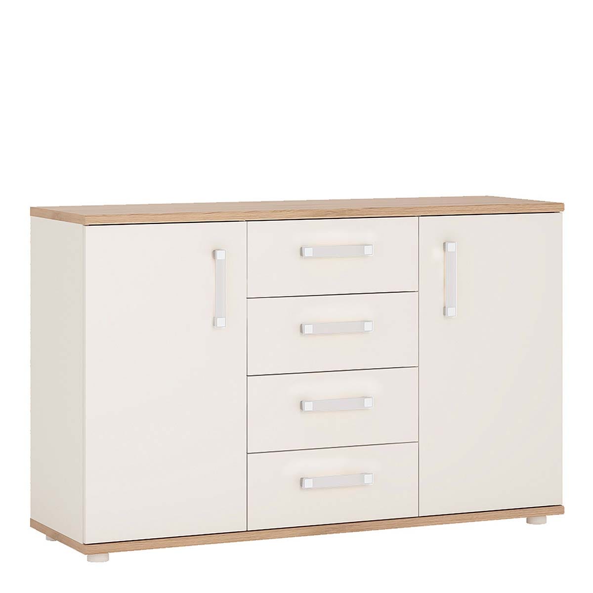 4Kids 2 Door 4 Drawer Sideboard in Light Oak and white High Gloss (opalino handles), none