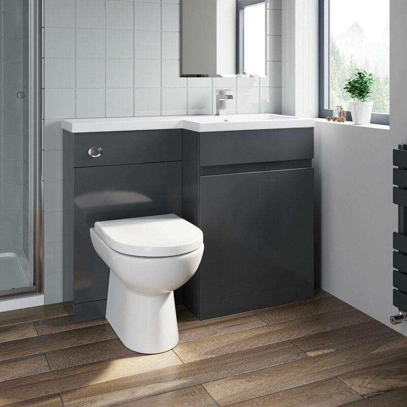 1100 mm Bathroom Vanity Unit Basin Toilet Combined Furniture Right Hand Grey - Grey