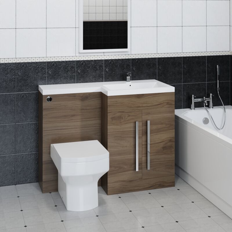 1100mm Bathroom Basin Vanity Toilet Combination Unit Furniture Right Hand Walnut
