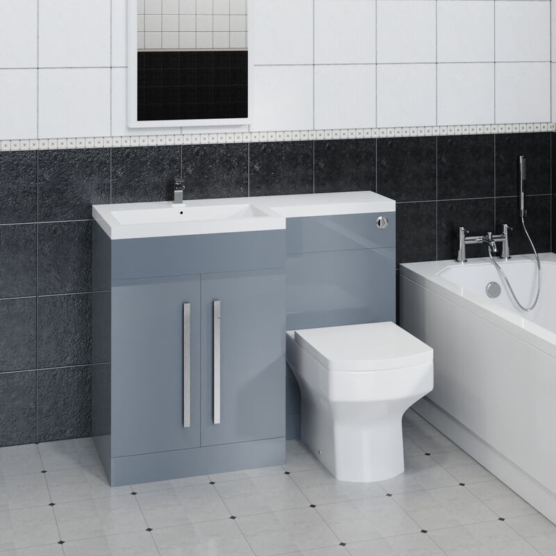 1100mm Bathroom Basin Vanity Toilet Combination Unit Left Hand Furniture Grey