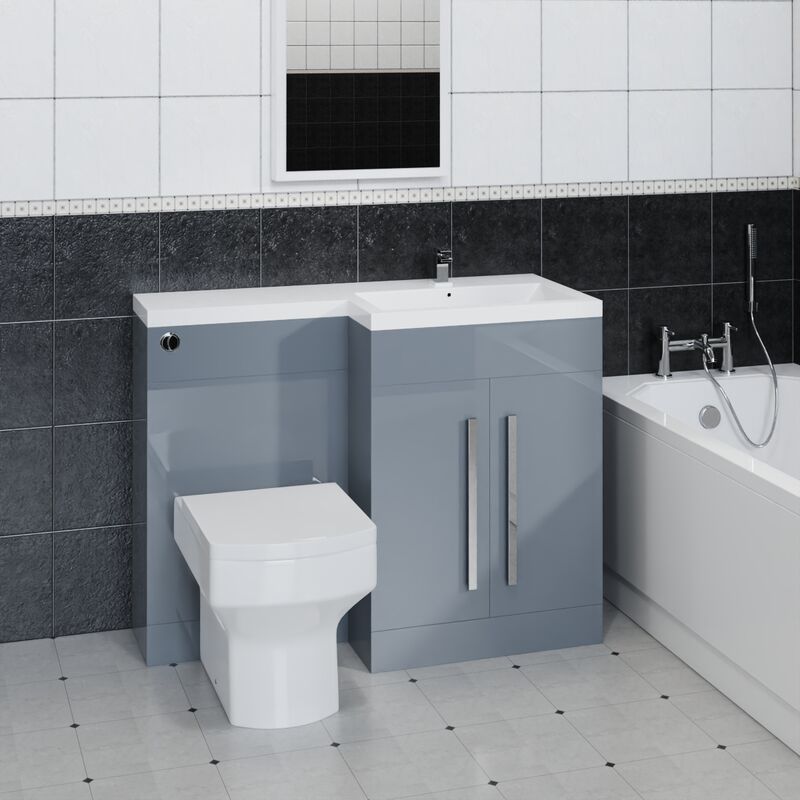 1100mm Bathroom Basin Vanity Toilet Combination Unit Right Hand Furniture Grey