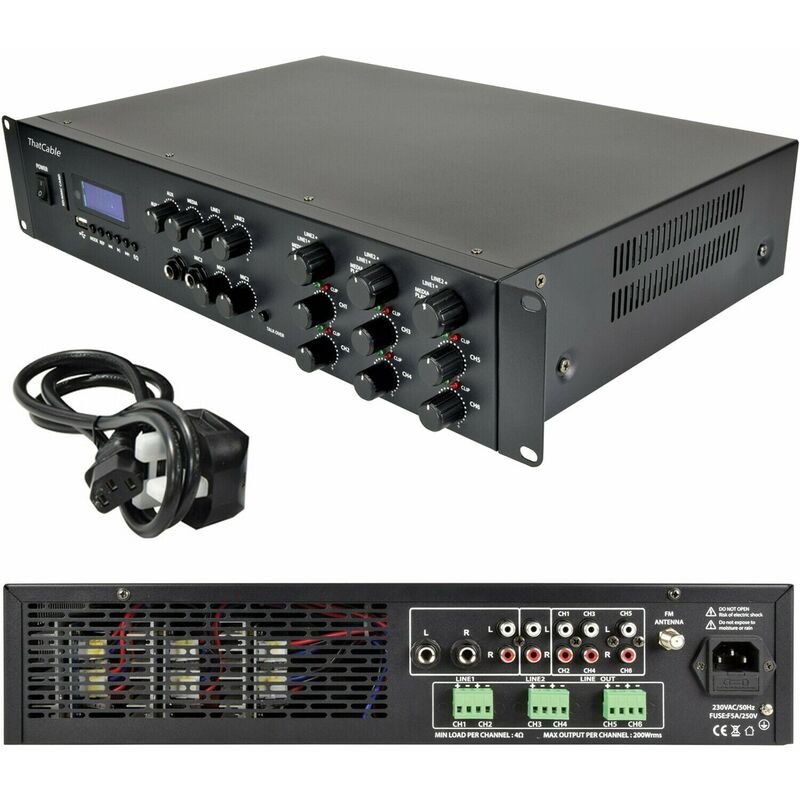 1200W Stereo Bluetooth Amplifier | 6x 200W Channel Multi Zone HiFi Matrix Mixer