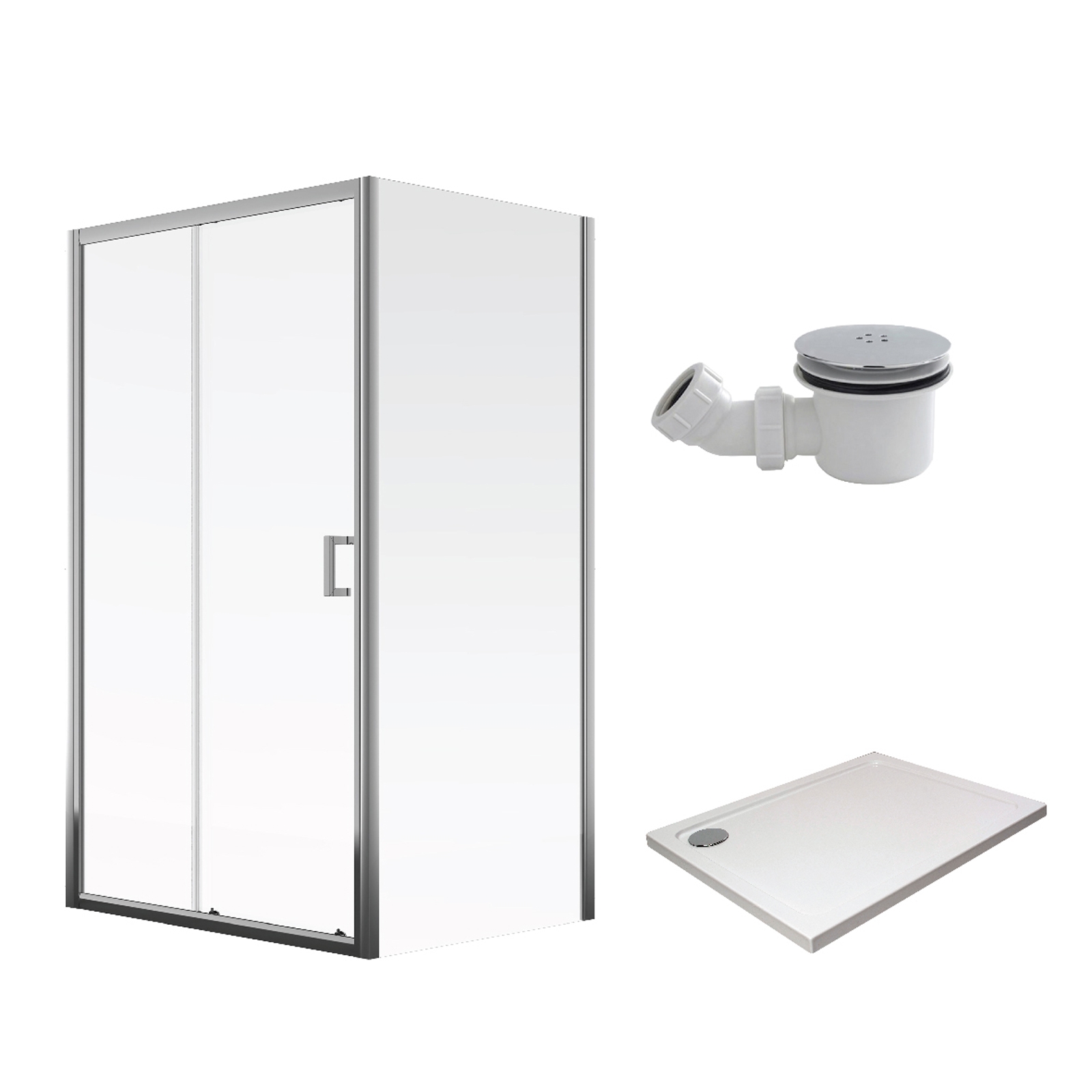 Aqualux Sliding Door Shower Enclosure and Tray Package - 1400 x 800mm (6mm Glass)
