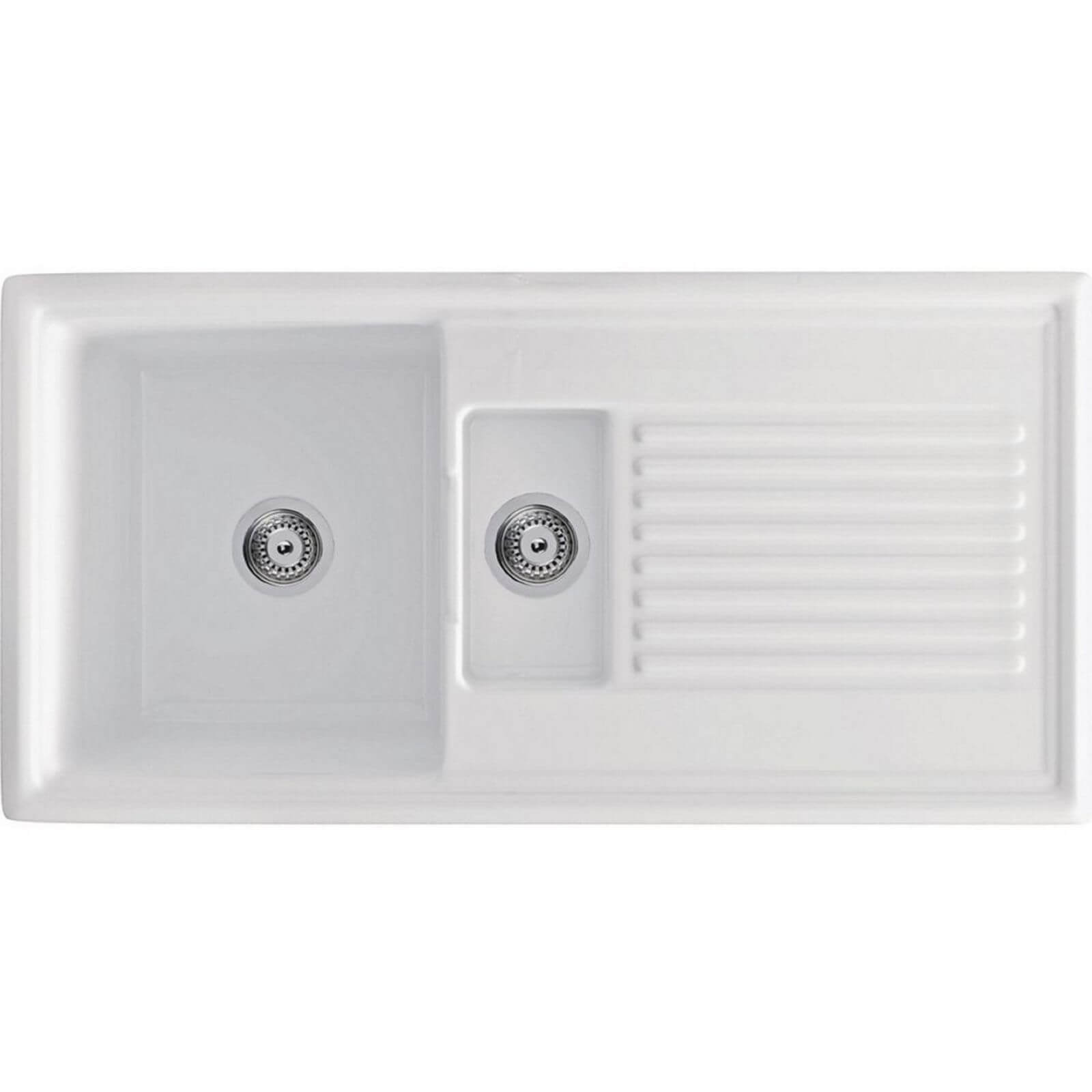 Carron Phoenix Sienna Ceramic Reversible White Kitchen Sink - 1.5 Bowl