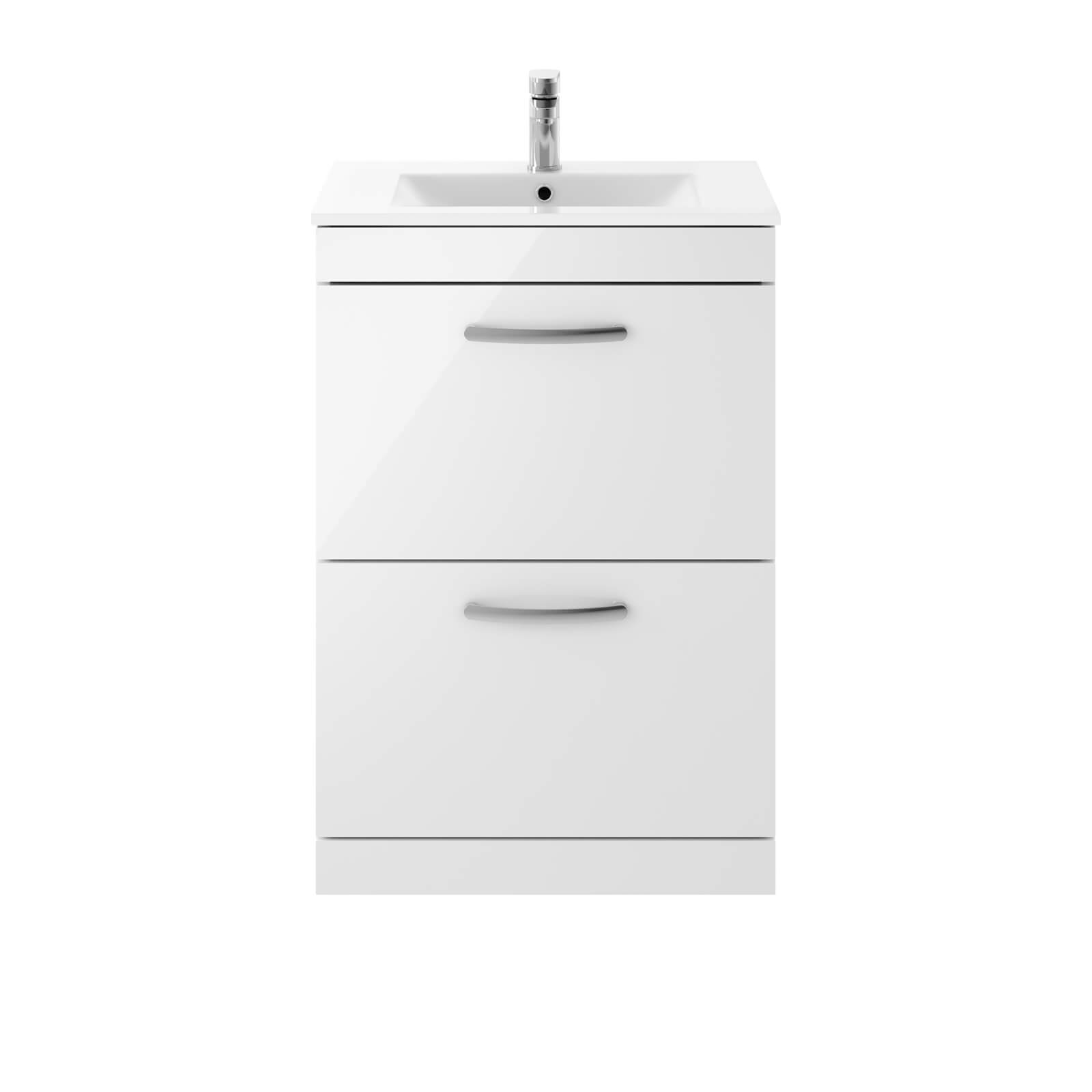 Balterley Rio 600mm Freestanding 2 Drawer Vanity With Basin 2 - Gloss White