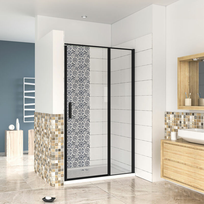 1200x1850mm BLACK New Frame Pivot Shower Door Enclosure Cubicle with 1200x700mm Shower Tray Free Waste