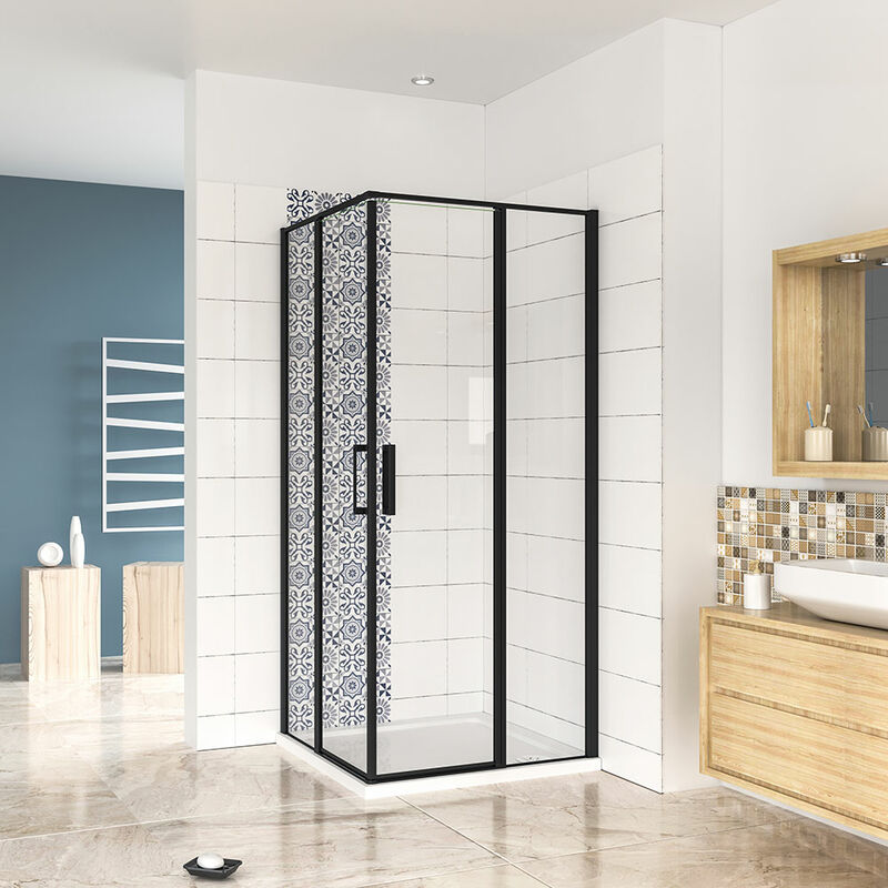 1200x800x1850mm black New Frame Pivot Shower Door Enclosure Walk in Safety Glass Screen Cubicle