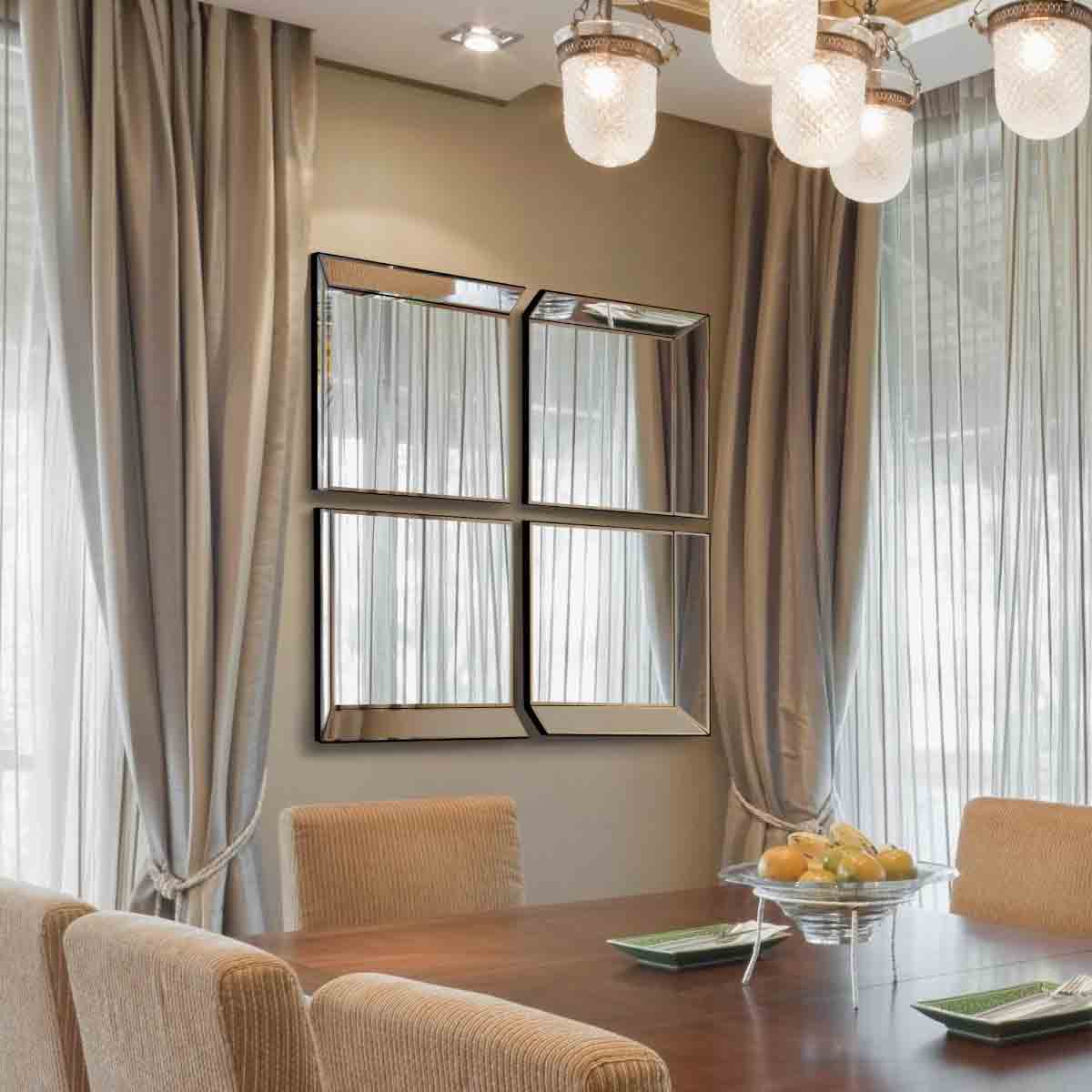 MirrorOutlet All Glass Modern 4 Panel Tray Effect Wall Mirror 106 x 106cm 3ft6 x 3ft6
