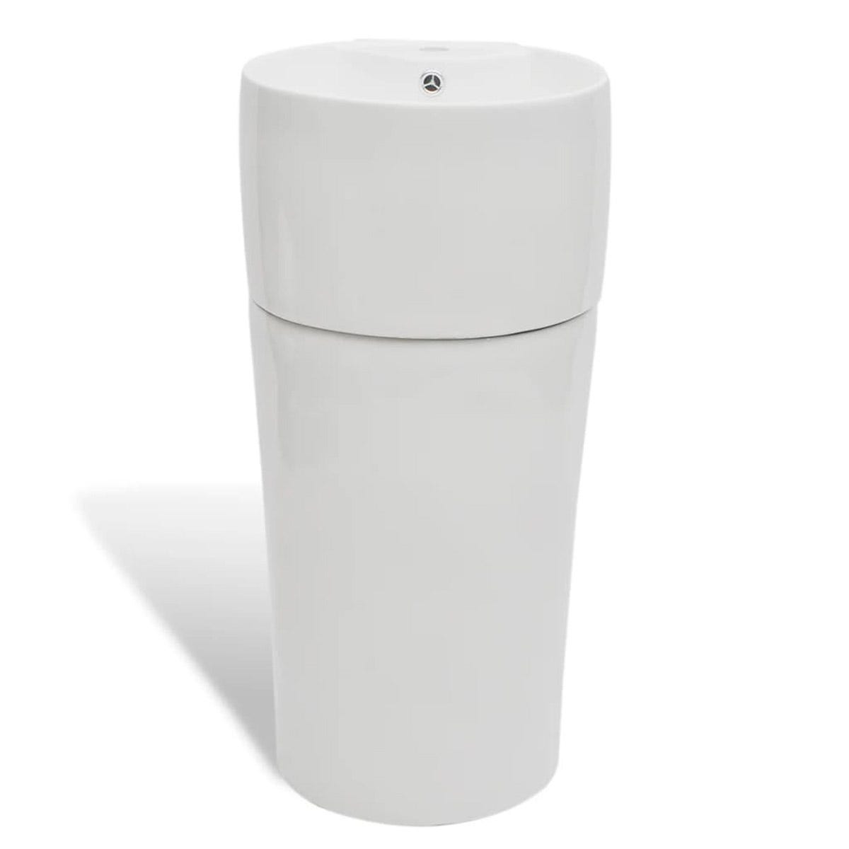 VidaXL Ceramic Round Standing Bathroom Sink Basin Faucet/Overflow Hole - White