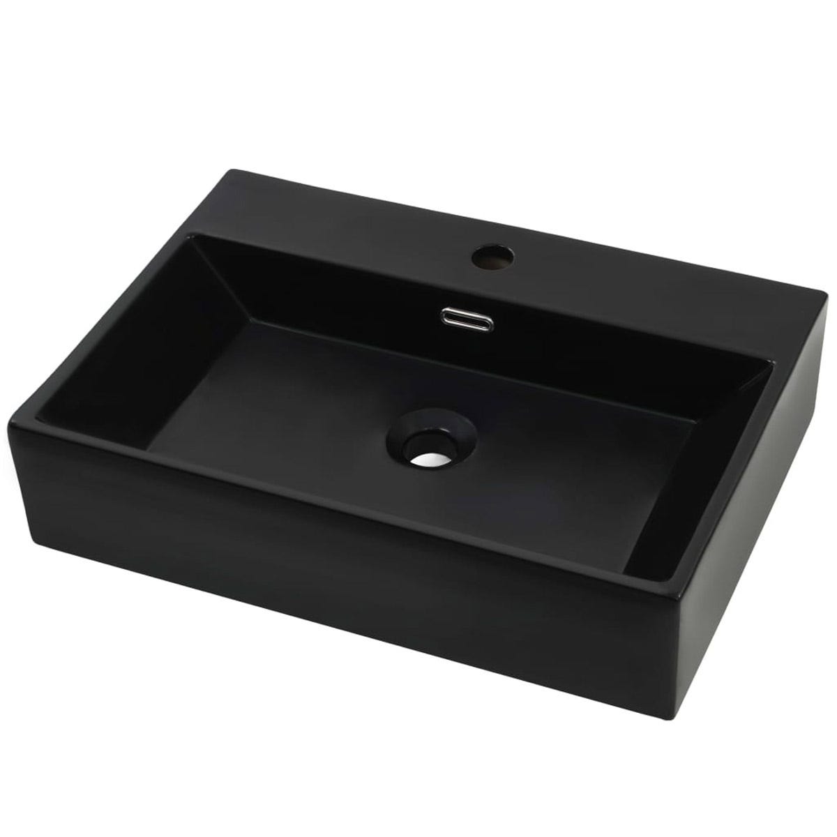VidaXL Large Ceramic Basin with Faucet Hole - Black