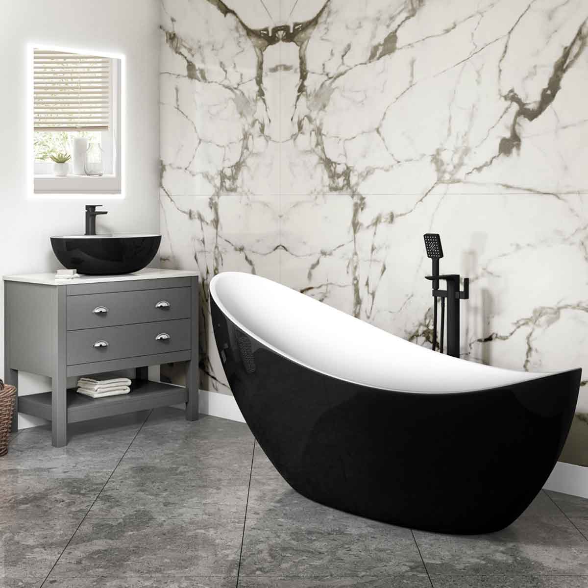 Synergy Slipper 1750Mm Freestanding Black Bath