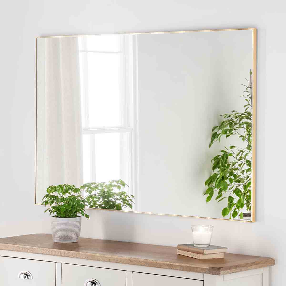 Yearn Mirrors Yearn Minimal Rectangular Wall Mirror Gold 120X80Cm