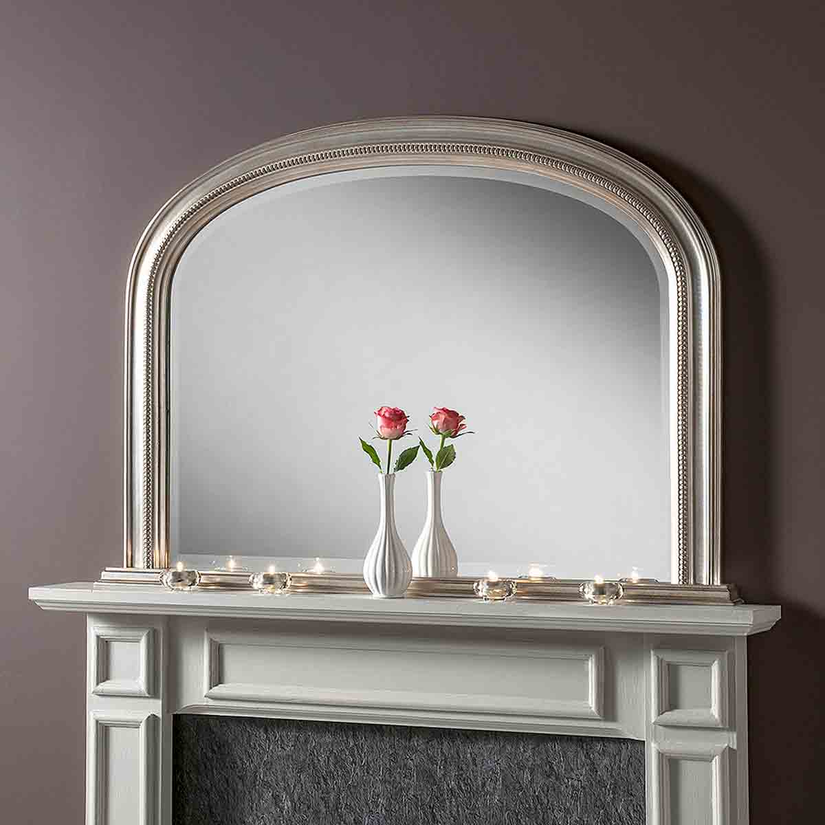 Yearn Mirrors Yearn Beaded Overmantle Mirror Silver 112(w)x79Cm(h)
