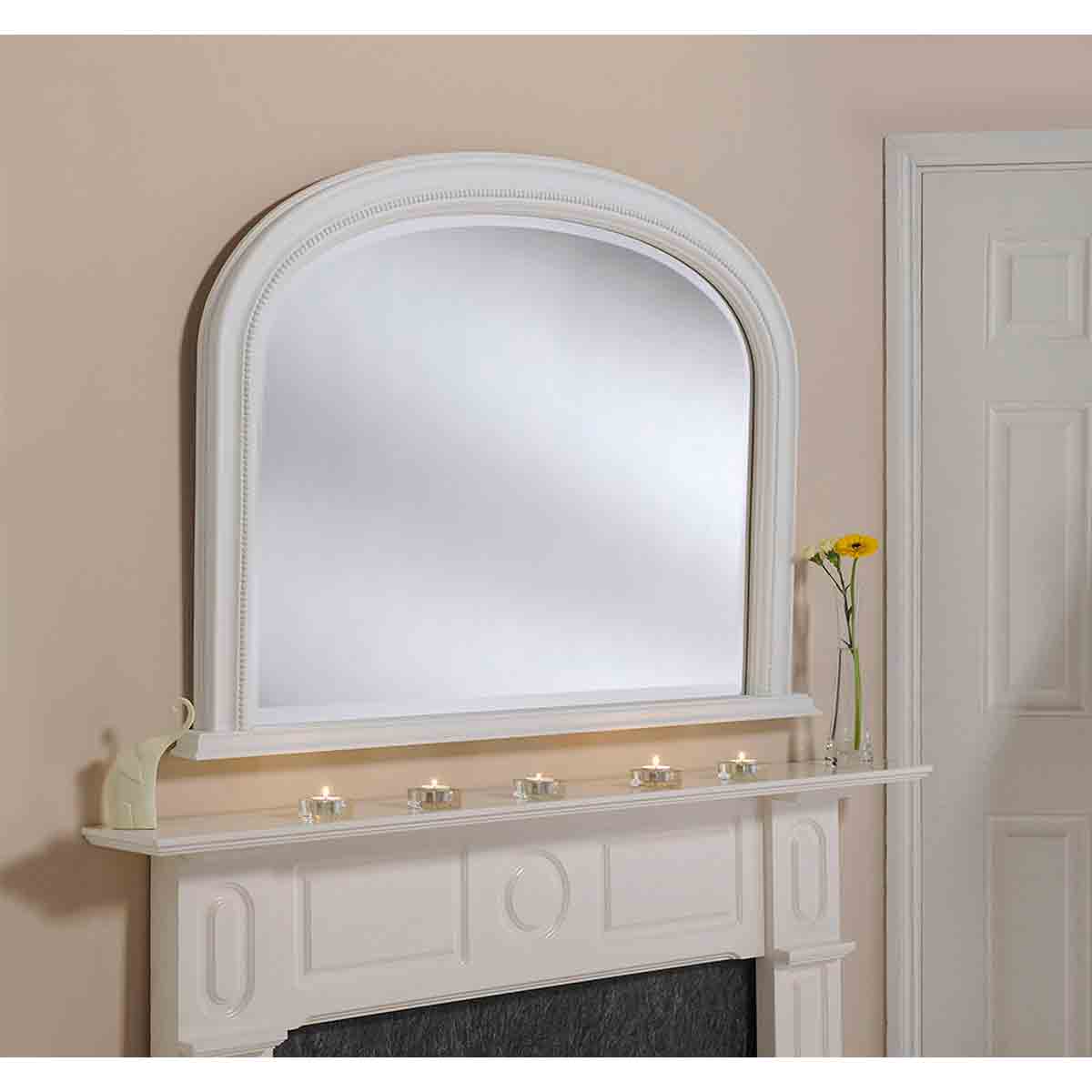 Yearn Mirrors Yearn Beaded Overmantle Mirror White 112(w)x79Cm(h)