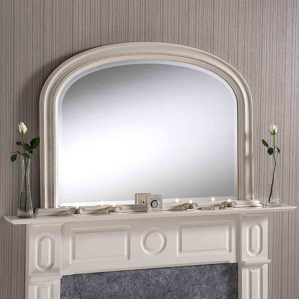 Yearn Mirrors Yearn Beaded Overmantle Mirror Ivory 112(w)x79Cm(h)
