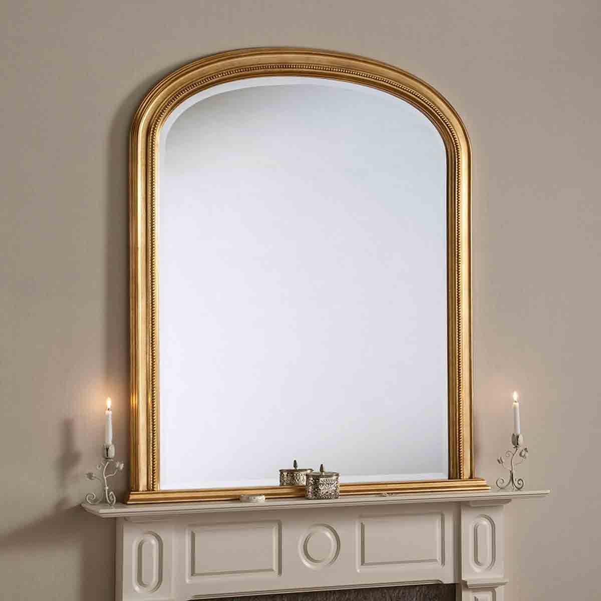 Yearn Mirrors Yearn Beaded Overmantle Mirror Gold 112(w)x127Cm(h)