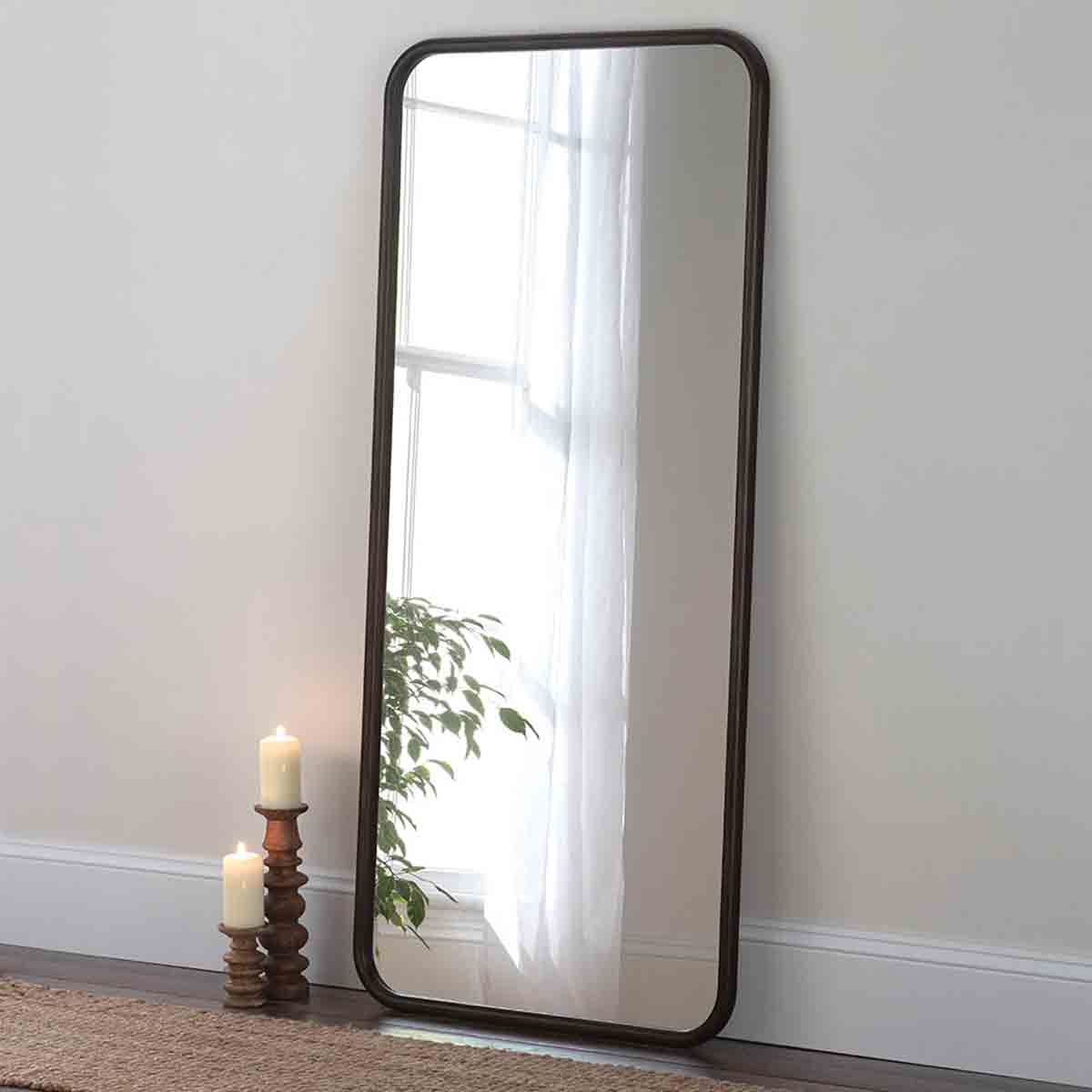Yearn Mirrors Yearn Solid Dark Wood Curved Framed Full Length Mirror 180X80Cm