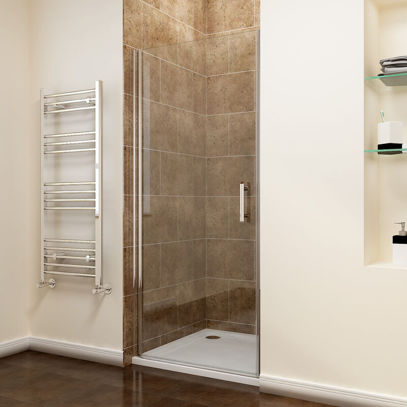ELEGANT 700 x 1000mm Frameless Pivot Shower Door Enclosure 6mm Safety Glass Reversible Shower Cubicle Door and Shower Tray