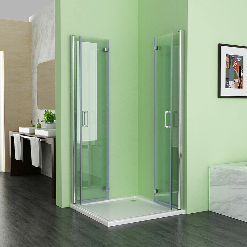 900 x 900 mm Shower Enclosure Cubicle Door Bathroom Bifold Door Corner Entry Frameless 6mm Easy Clean Nano Glass - No Tray