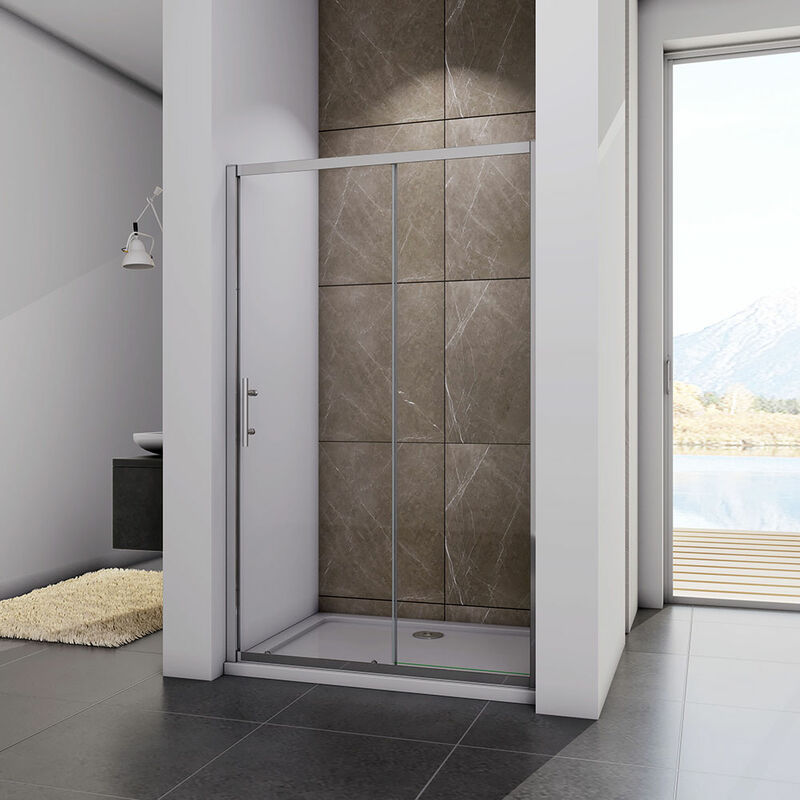 1100mm Sliding Shower Enclosure 5mm Glass Screen Reversible Cubicle Door 1850H with 1100x900mm Stone Tray Free Waste - Acezanble