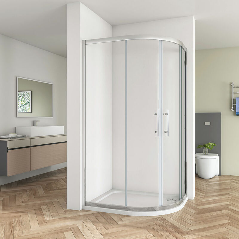 1200x800x1900mm Right Quadrant Shower Cubicle Enclosure 8mm Easy Clean Glass Sliding Door with 1200x800mm Stone Tray Free Waste + Riser Kit and