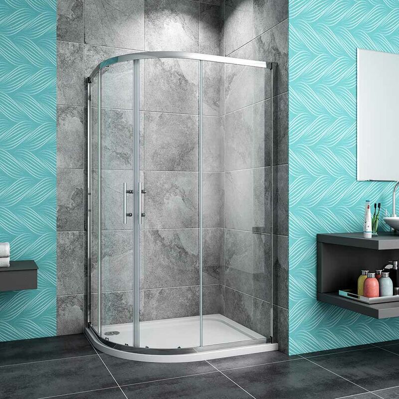 1000 x 900 mm offset Quadrant Shower Enclosure 6mm Easy Clean Sliding Glass Cubicle Door with Left Entry Tray + Waste - Acezanble