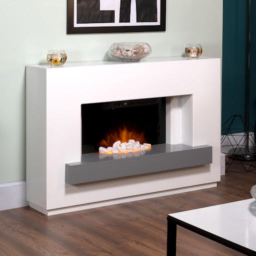 Adam Sambro White with Grey Shelf Electric Fireplace Suite - 21709