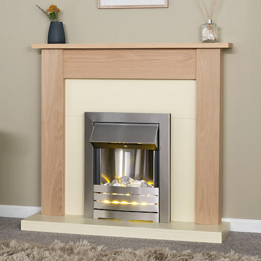 Adam Southwold Oak and Cream Suite with Helios Brushed Steel Electric Fire - 6851