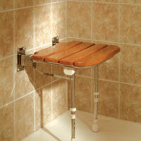 AKW Folding Wooden Slatted Shower Seat with Support Legs - 4030