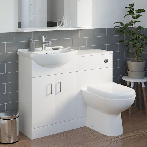 Alpine White Gloss Toilet & Basin Vanity Unit Combination 1050mm