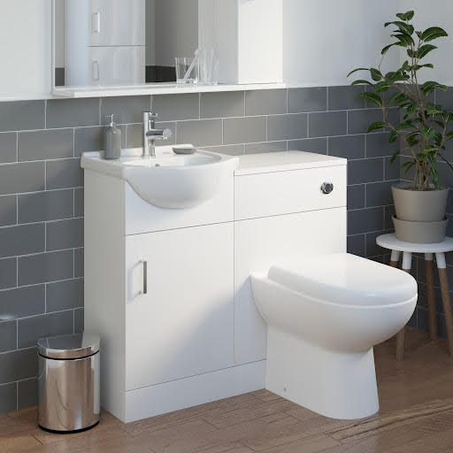 Alpine White Gloss Toilet & Basin Vanity Unit Combination 950mm