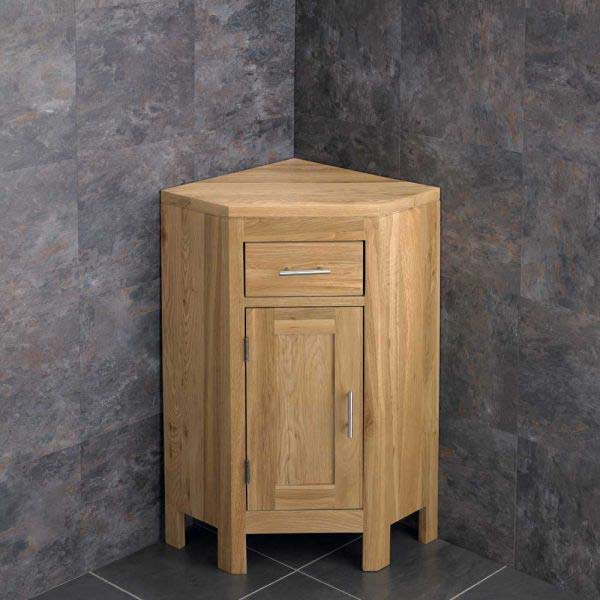 Small Oak Corner Bathroom Storage Cabinet 570mm Wide Alta
