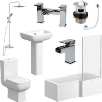 Amelie Bathroom Suite with L Shape Bath, Taps, Shower & Screen - Right Hand 1700mm