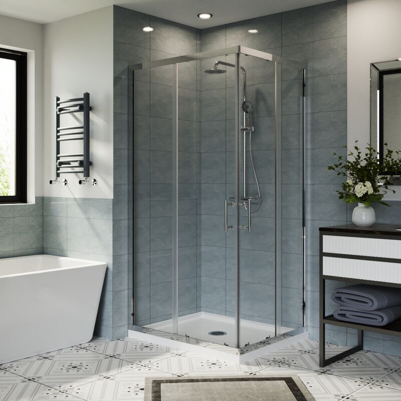 1000x800mm Two Sliding Doors Shower Enclosure 6mm Easy Clean Glass Bathroom Shower Cubicle Chrome - Aquariss
