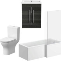 Arles Bathroom Suite with L Shape Bath, Screen & Artis Charcoal Grey Vanity Unit Right Hand 1700mm