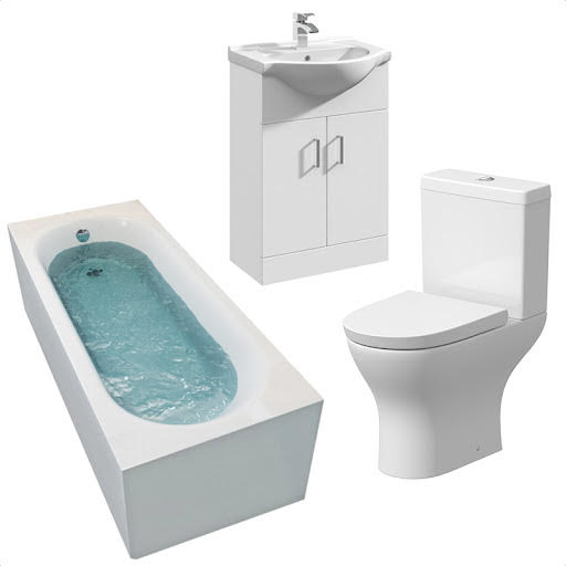 Arles Bathroom Suite with Single Ended Curved Bath 1700mm & Alpine Vanity Unit 550mm