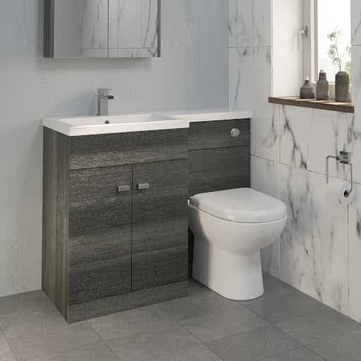 Artis Breeze Grey Toilet & Basin Vanity Unit Combination with Doors 1100mm - Left Hand